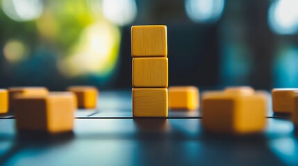Leinwandbilder - Artistic view of stacked wooden blocks highlighting creativity and playful elements in a cozy atmosphere : Generative AI
