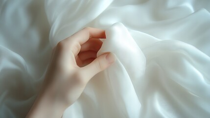 Aufkleber - An artistic view of a hand caressing luxurious white fabric illustrating tenderness and sophistication : Generative AI