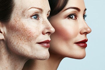 Aufkleber - Stunning Comparison of Youthful Beauty and Natural Aging Demonstrating Timeless Female Faces : Generative AI