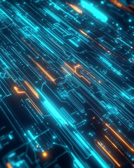 Leinwandbilder - Intricate blue and orange lines forming a complex digital backdrop perfect for technology concepts : Generative AI