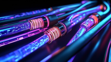 Leinwandbilder - Intricate close-up of glowing technology tubes showcasing vibrant colors and modern design : Generative AI