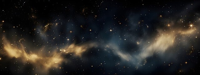 Wall Mural - deep space nebula with stars and golden cosmic clouds in dark universe. christmas night sky backgrou