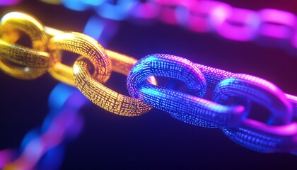 Fototapete - Intricate Metallic Chain Links Colorfully Intertwined Emphasizing Complexity in Design : Generative AI