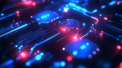 Aufkleber - Dynamic close-up of advanced circuitry showcasing blue and red glowing components : Generative AI