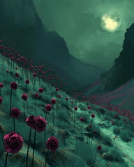 Wall Mural - a rose plantation blooms on the hillsides under th_008