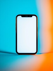 Poster - Stylish smartphone set against a vibrant backdrop showcasing an empty space for applications : Generative AI