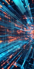 Fototapete - Abstract energetic lines in vibrant blue and orange creating a technological background : Generative AI