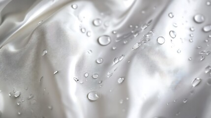 Aufkleber - Close up of shimmering water droplets on silky white fabric creating a luxurious texture : Generative AI