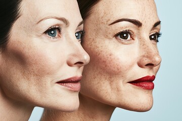 Aufkleber - Close Up View of Two Beautiful Women Showcasing Aging Process and Natural Features : Generative AI