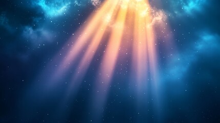 Wall Mural - golden light beams shine through a dreamy star filled sky