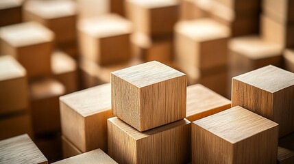 Leinwandbilder - Beautifully crafted wooden cubes arranged in an artistic display with warm lighting : Generative AI