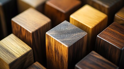 Poster - Diverse collection of polished wooden blocks with rich hues and finishes arranged for a stunning display of craftsmanship : Generative AI