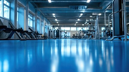 Wall Mural - An internal gym with a blue epoxy floor that self-levels for a smooth and long-lasting finish