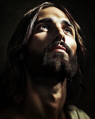 Aufkleber - Captivating Portrait of a Man with a Contemplative Look Illuminated by Dramatic Light and Shadow : Generative AI