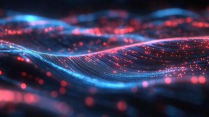 Aufkleber - Fluid waves of vibrant red and blue lights flowing in rhythmic harmony creating a captivating digital landscape : Generative AI