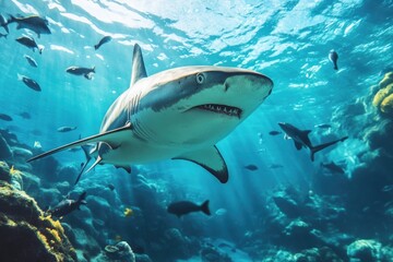 Poster - Shark in Ocean with Fish