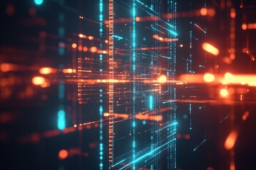 Leinwandbilder - Futuristic digital landscape with glowing lines and vibrant colors creating a high-tech atmosphere : Generative AI