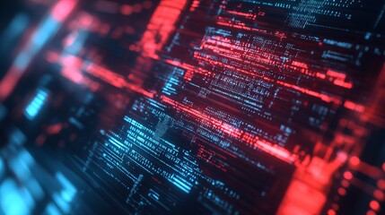 Abstract Digital Code Background Red Blue Neon Glowing Lines Technology Data Stream Futuristic Digital Art Software Programming Concept Modern Design 