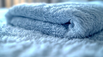 Leinwandbilder - Elegant Close-Up of a Rolled Blue Towel Displaying Plush Texture and Warm Ambiance : Generative AI