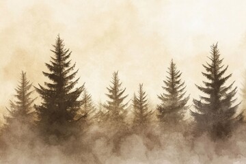 Wall Mural - Misty sepia forest, sunrise, ethereal, design