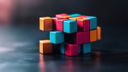 Poster - Creative 3D puzzle made of colorful cubes arranged in an artistic design for imaginative play : Generative AI