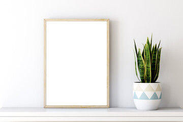 Wall Mural - Frame mockup A4 minimalist for digital art and plant, 3d render