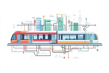 Poster - Layout of urban subway system showcasing metro stations and transportation network design. Generative AI