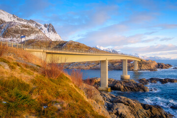 Wall Mural - norway. travel in the north. bridge for cars between the islands. nature in fjords. panoramic view. 