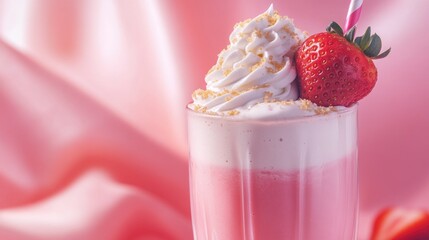 Wall Mural - Strawberry Milkshake with Whipped Cream