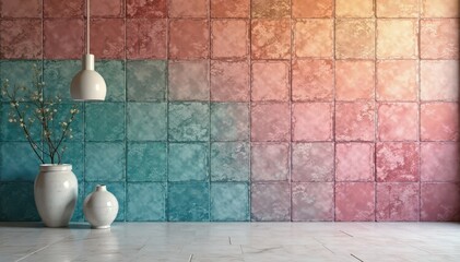 Wall Mural - Textured ceramic tiles, subtle color gradations Modern wall backdrop , stylish, geometric, tile texture