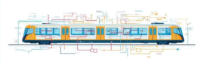 Leinwandbilder - Metro train with dynamic subway map showing public transport route details and station layouts. Generative AI