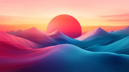 Wall Mural - a vibrant digital landscape with mountains and a sunset