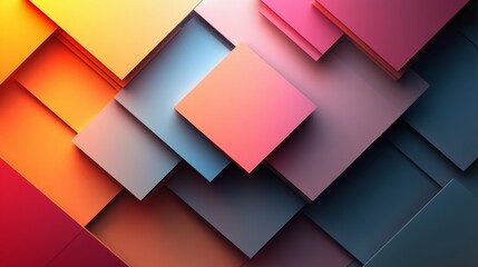 Wall Mural - Abstract arrangement of overlapping colorful squares with subtle shadows