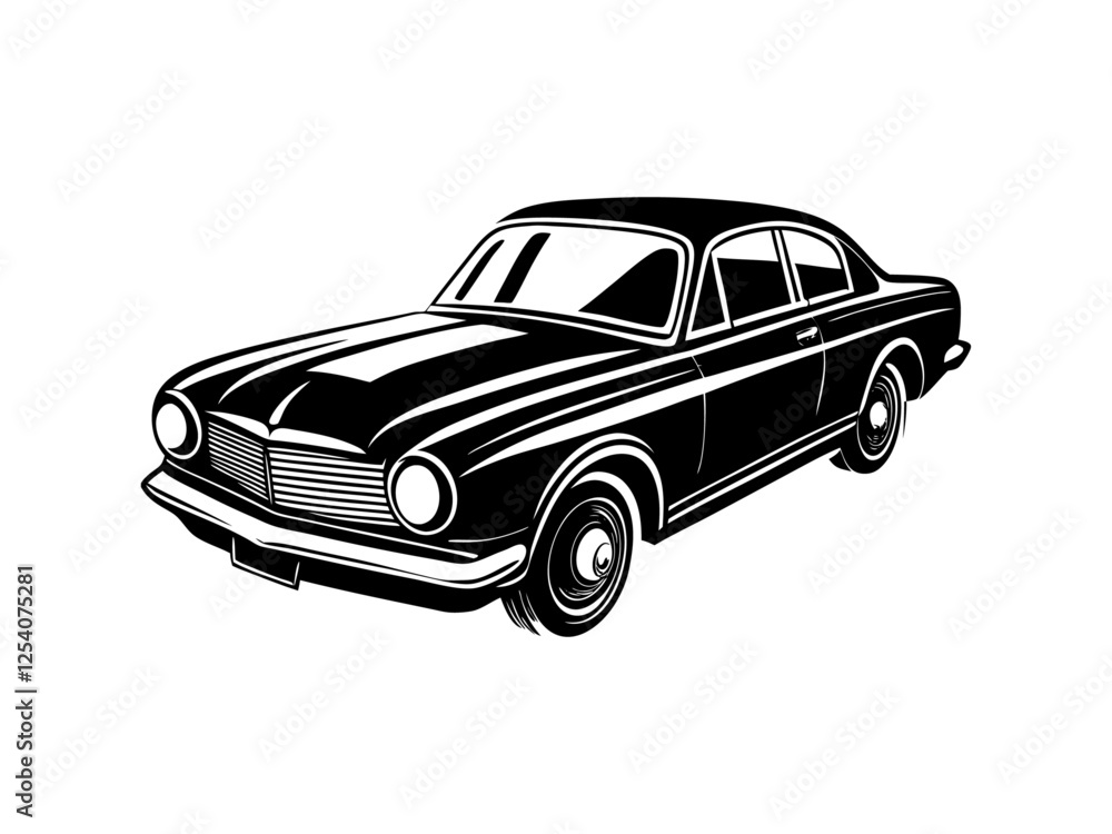 Black and white vector silhouette of an old-school classic vintage car ...