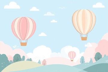 Aufkleber - Hot air balloons gracefully soaring over a lush green field during a clear day. Generative AI