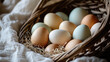 © sabyna75 - Close up of fresh farm eggs in a basket on rustic background