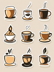 Aufkleber - Discover delightful style stickers featuring various coffee cups and beans for coffee lovers and enthusiasts. Generative AI