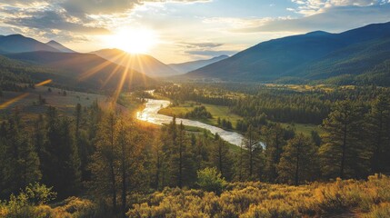 Canvas Print - Majestic Sunset over Serene River Valley