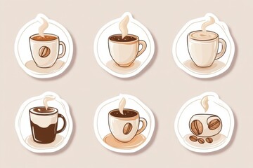 Aufkleber - style stickers showcasing coffee cups and coffee beans perfect for coffee lovers and caffeine themed designs. Generative AI