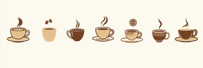 Aufkleber - style stickers featuring various coffee cups and beans in warm tones suitable for coffee lovers. Generative AI