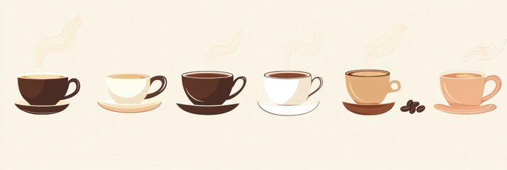 Aufkleber - style stickers showcasing various coffee cups and coffee beans in warm colors. Generative AI