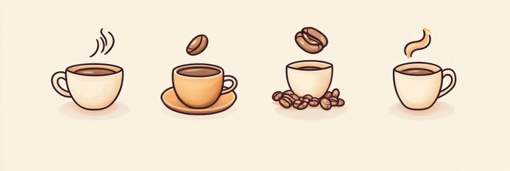Aufkleber - style coffee cup and coffee bean stickers perfect for cafe decor and merchandise. Generative AI