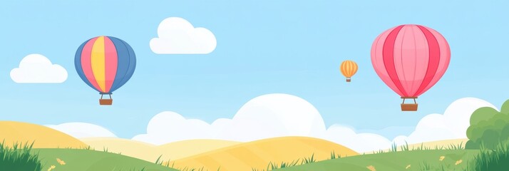 Aufkleber - Hot air balloons gracefully soaring above a vibrant field during a clear day. Generative AI