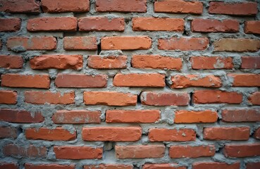 Leinwandbilder - Close-up of old red brick wall with rough texture. Aged building facade, urban decay architecture. Grunge solid brickwork background, retro vintage style surface.