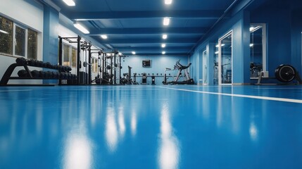 Wall Mural - An internal gym with a blue epoxy floor that self-levels for a smooth and long-lasting finish