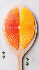 Wall Mural -   Two fish sitting on spatula on white surface with parsley