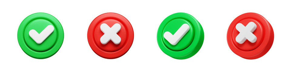 Aufkleber - Cross and check mark symbol set. Right and wrong concept. 3d icons render illustration isolated on transparent background. Cutout
