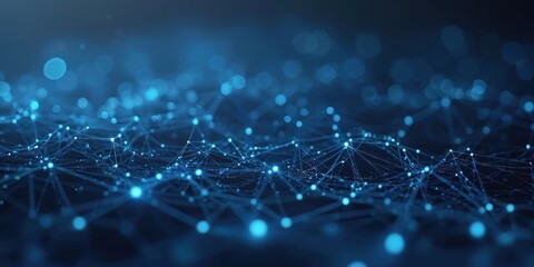 Aufkleber - Illustration of internet, communication tech design concept. Abstract background with glowing blue dots connected by lines network. Geometric shapes create virtual cyberspace, innovative intelligence.
