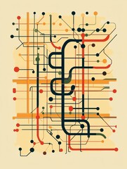 Aufkleber - Layout of an underground public transport system with metro lines and stations illustrated in a vibrant design. Generative AI