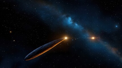 Wall Mural - a comet glides through a dark galaxy, leaving a trail of light against a backdrop of stars and cosmi